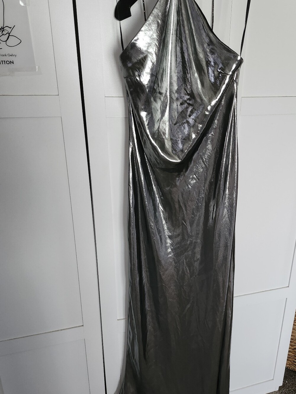 Metallic Silver Long Evening Dress